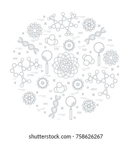 Stylized vector icon of variety scientific, education elements. Design for banner, poster or print.