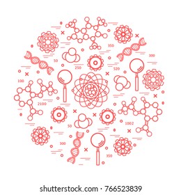 Stylized vector icon of variety scientific, education elements. Design for banner, poster or print.