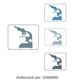 Stylized vector icons of microscope in different colors. Magnifying device sign. Laboratory equipment symbol. 