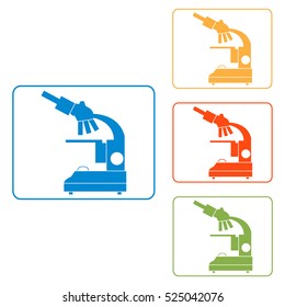 Stylized vector icons of microscope in different colors. Magnifying device sign. Laboratory equipment symbol. 