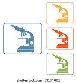 Stylized vector icons of microscope in different colors. Magnifying device sign. Laboratory equipment symbol. 