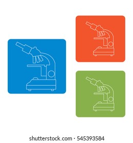 Stylized vector icons of microscope in different colors. Magnifying device sign. Laboratory equipment symbol. 