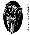 stylized vector illustration of a 1920's gangster and a beautiful flapper girl
