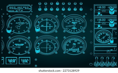 Ilustración vectorial estilizada de un panel de control del avión