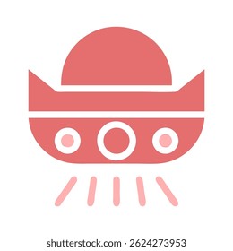 Stylized vector illustration of an alien spaceship, with a minimalist design