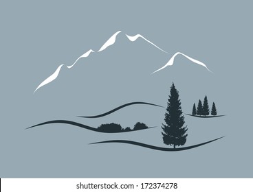 stylized vector illustration of an alpine landscape