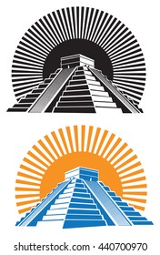 Stylized Vector Illustration Of Ancient Mayan Pyramids