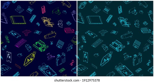 Stylized vector illustration of Arduino hardware drawings. Illustrations seamless in all direction if needed