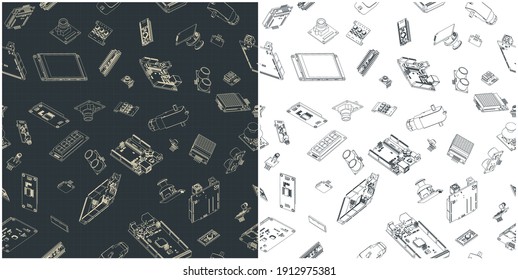 Stylized vector illustration of Arduino hardware drawings. Illustrations seamless in all direction if needed