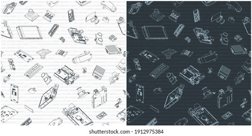 Stylized vector illustration of Arduino hardware drawings. Illustrations seamless in all direction if needed