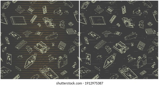 Stylized vector illustration of Arduino hardware drawings. Illustrations seamless in all direction if needed