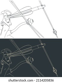 Stylized vector illustration of an arrow, bowstring, bow shelf and peep sight close-up on a compound bow