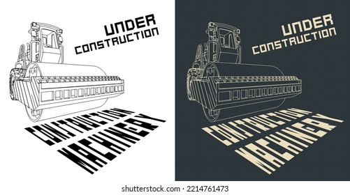 Ilustración vectorial estilizada del rodillo asfalto y de la maquinaria de construcción
