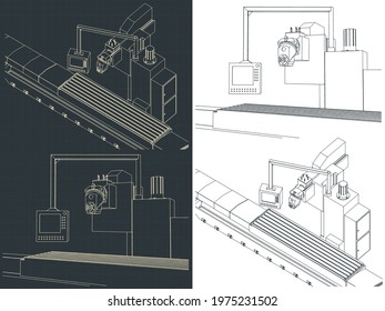 Stylized vector illustration of automated factory line drawings