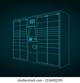 Ilustración vectorial estilizada de terminal de paquetes automatizados