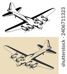 Stylized vector illustration of B-17 Flying Fortress World War II bomber airplane