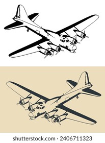 Stilisierte Vektorgrafik des Bombenflugzeugs B-17 Flying Fortress World War II