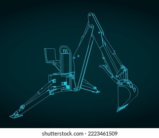 Stylized vector illustration of backhoe loader