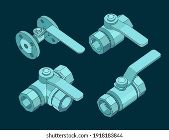 Stylized vector illustration of ball valves mini set
