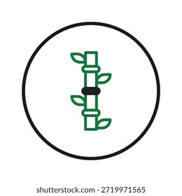 Uma ilustração vetorial estilizada de um caule de bambu é apresentada dentro de um quadro circular. O design incorpora a simplicidade botânica, destacando a resiliência da natureza. Este design gráfico elegante é