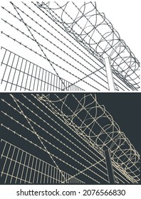 Stylized vector illustration of barbed wire and razor tape