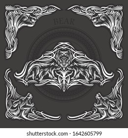 Stylized vector illustration of a bear. Design can be used as tattoos, t-shirt graphic print, emblem, etc.