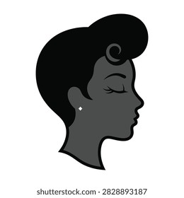 Stylized vector illustration of a beautiful African woman face profile with closed eyes and vintage hair. Elegant beauty concept for design projects.