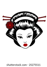 stylized vector illustration of a beautiful geisha girl's face