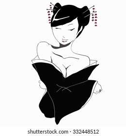 stylized vector illustration of a beautiful geisha girl