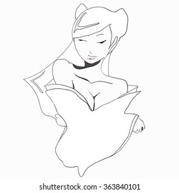 stylized vector illustration of a beautiful geisha girl. Can be used as adult coloring book page, t-shirt print, card.