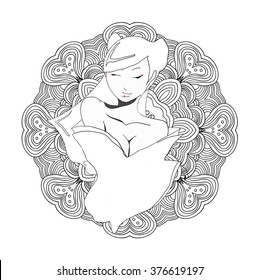 stylisierte Vektorillustration Illustration eines schönen geisha Mädchens. Japanisches Mädchen. Zentangle. Doodle-Stil. Kann als Erwachsenenfarbbuch, Farbseite, Karte verwendet werden.