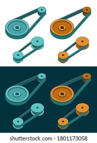 Stylized vector illustration of belt drive color drawings