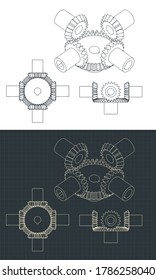 Stylized vector illustration of an Bevel Gear Module Drawings