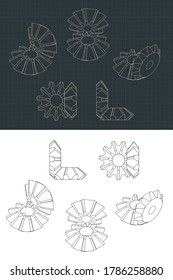 Stilvolle Vektorgrafik von Zeichnungen eines Bevel-Gear-Moduls
