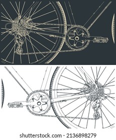 Stylized vector illustration of a bicycle chain drive close up