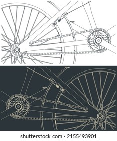 Stylized vector illustration of bicycle chain drive close up