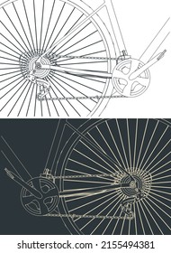 Stylized vector illustration of bicycle chain drive close up