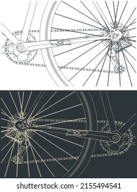 Stylized vector illustration of bicycle chain drive close up