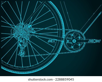 Stylized vector illustration of bicycle chain drive close up