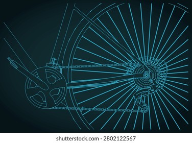 Stylized vector illustration of bicycle chain drive close up