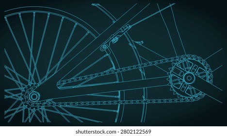 Stylized vector illustration of bicycle chain drive close up