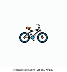 Stylized vector illustration of a bicycle icon with clean lines, blue wheels, and a brown saddle. The minimalistic design sits against a light background, ideal for modern themes