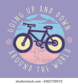 Stylized vector illustration of bicycle in laid-back style. Colorful art for printing on t-shirts, decoration, etc.