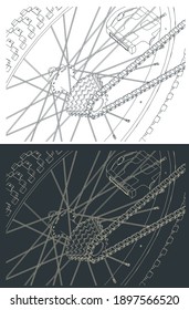 Stylized vector illustration of bicycle transmission drawings