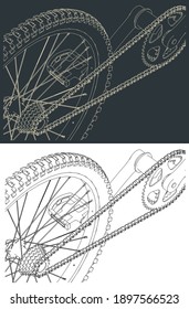 Stylized vector illustration of bicycle transmission drawings