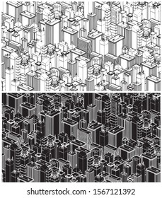 Stylized vector illustration of a big city with modern buildings in isometric View