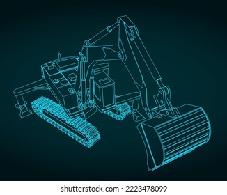 Stylized vector illustration of big excavator