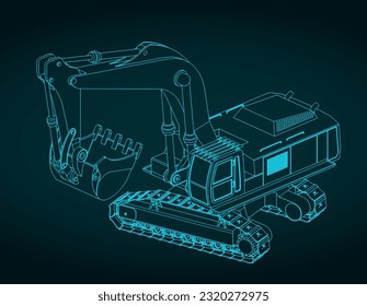 Stylized vector illustration of big excavator