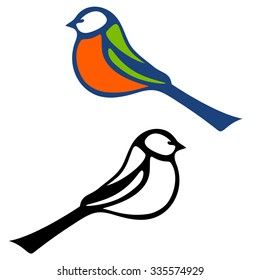 Stylized vector illustration bird tomtit. Logo element. Logo design.