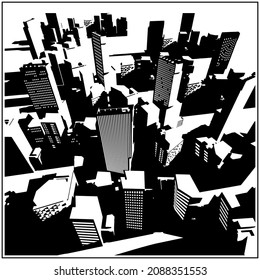 Stylized Vector Illustration Of Bird's Eye View Of The Big City